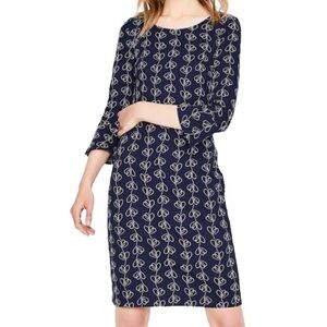 Boden Climbing Ivy Newlyn Dress Navy Blue Size 6 Jacquard Fluted Sleeves JQ232